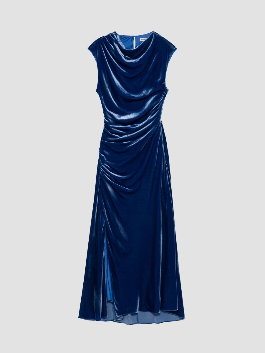 SIMKHAI Women's Burke Velvet Draped Midi Dress - Sapphire - Size 10