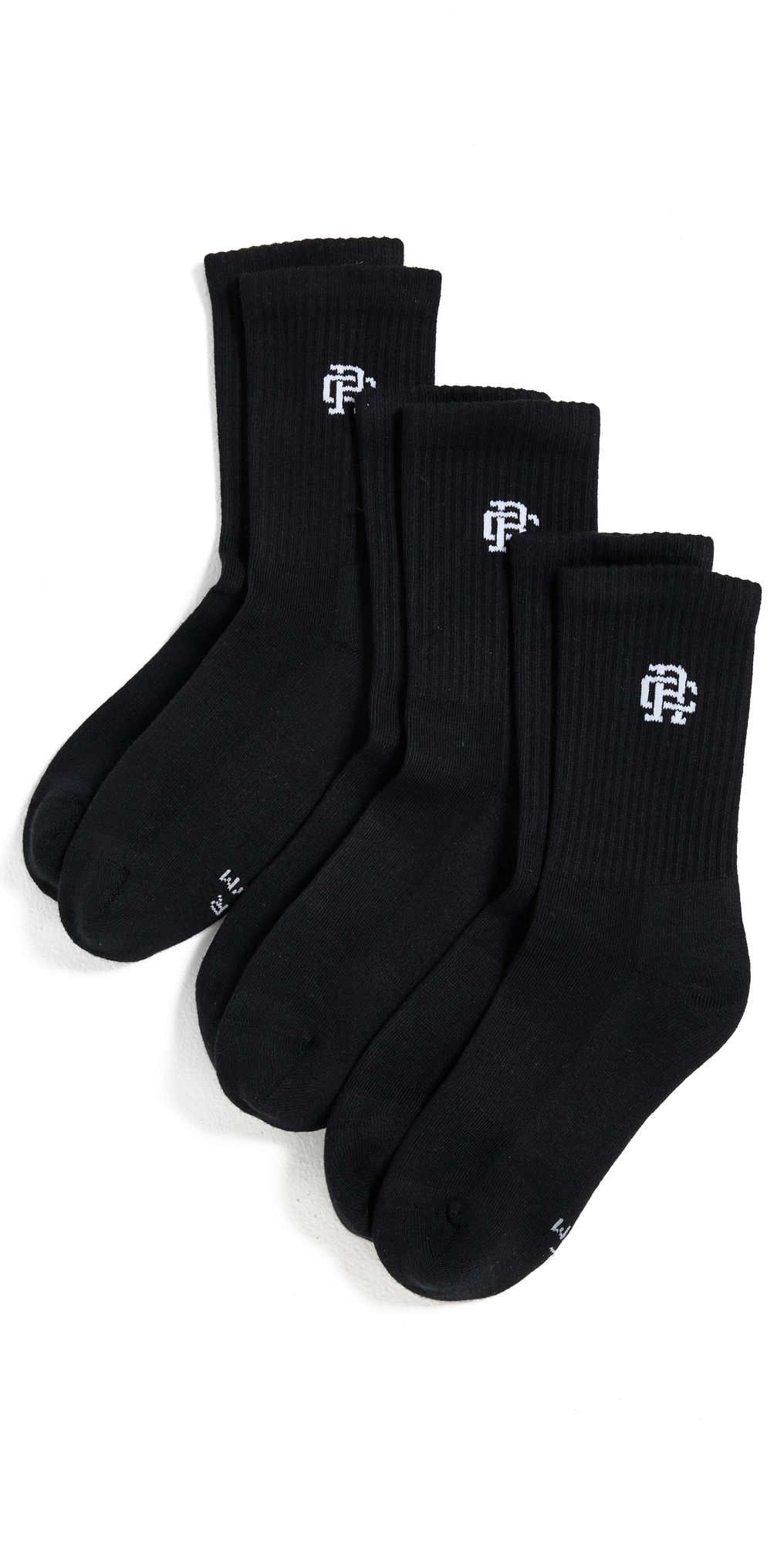 Reigning Champ 3 Pack Classic Mid Crew Socks Black S/M
