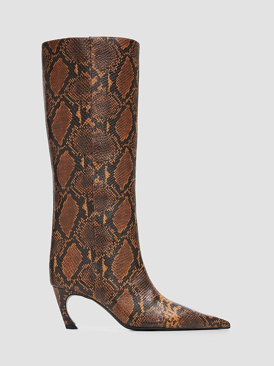 Women's Lexi 75MM Snakeskin Print Mid Boots - Pecan Brown - Size 6