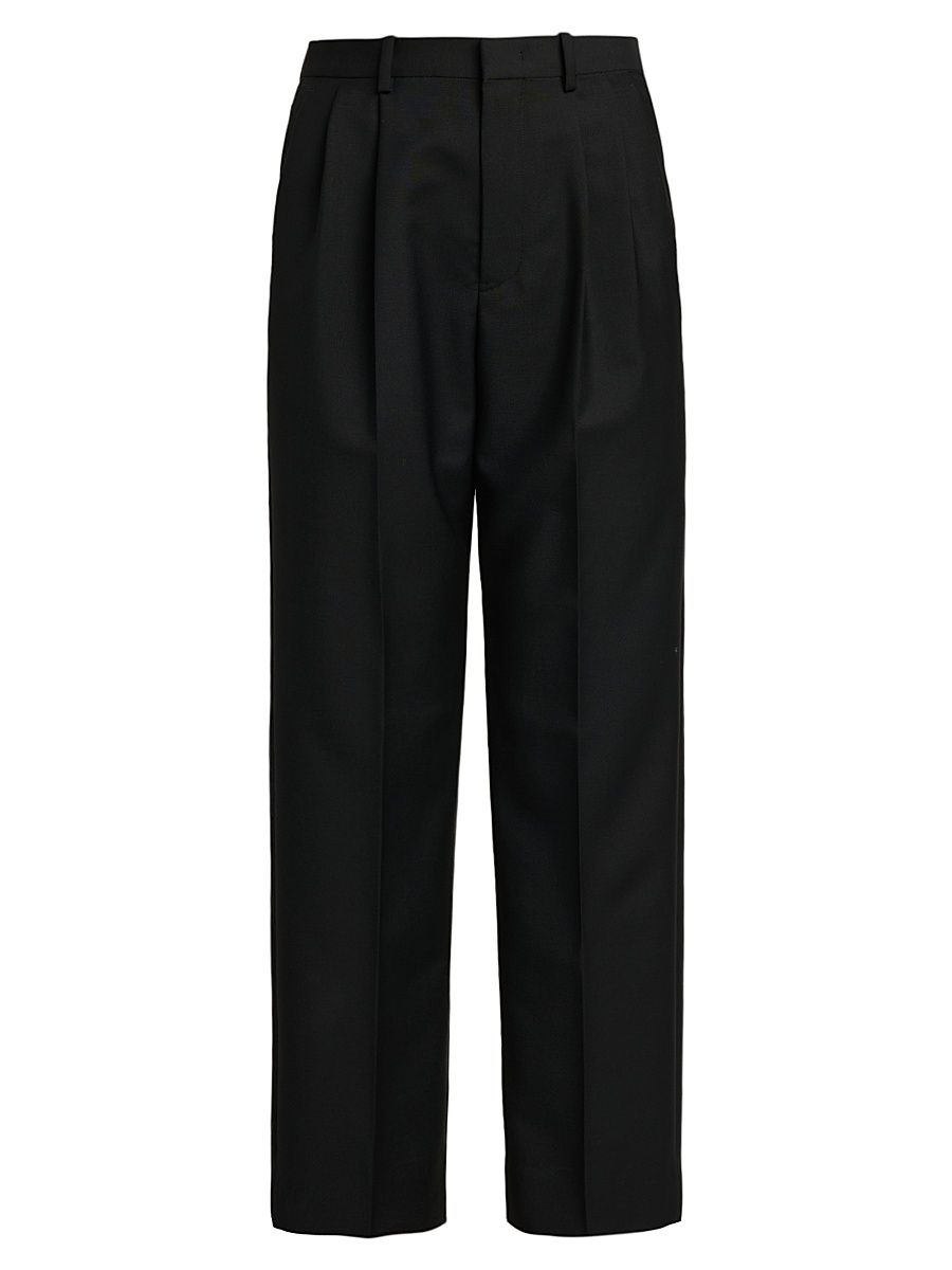 Women's Wool-Mohair Canvas Pleated Trousers - Black - Size 8