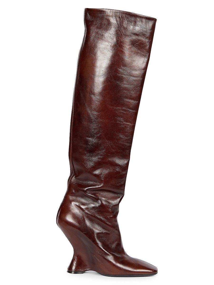 Women's 105MM Leather Boots - Dark Brown - Size 7.5