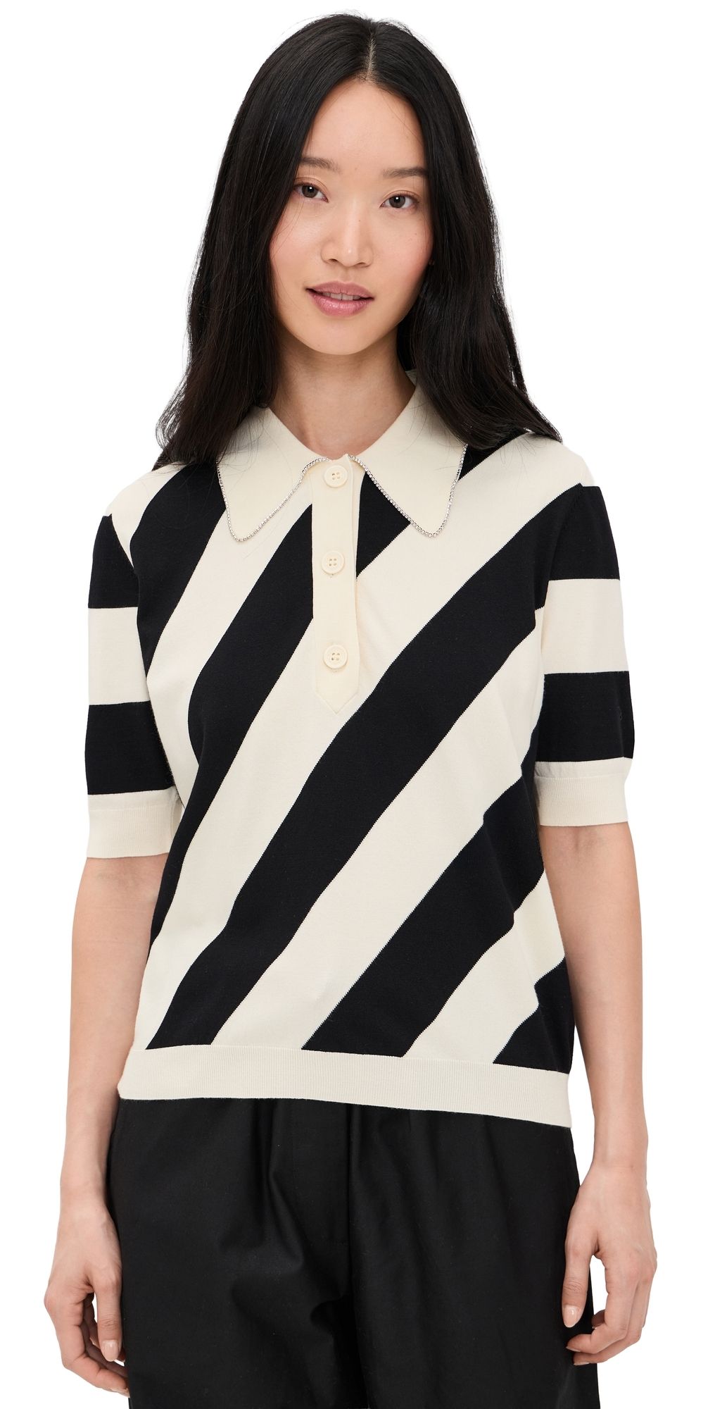 ESSENTIEL ANTWERP Joram Striped Knit Polo Top Combo1 Off White XL