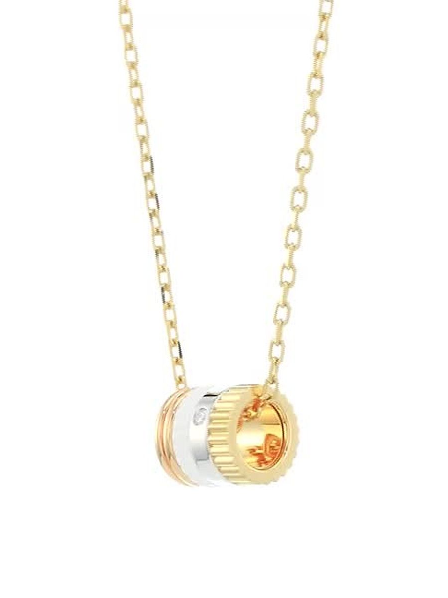 Women's Quatre White Edition Tri-Tone 18K Gold, 0.01 TCW Diamond & HyCeram Mini Pendant Necklace
