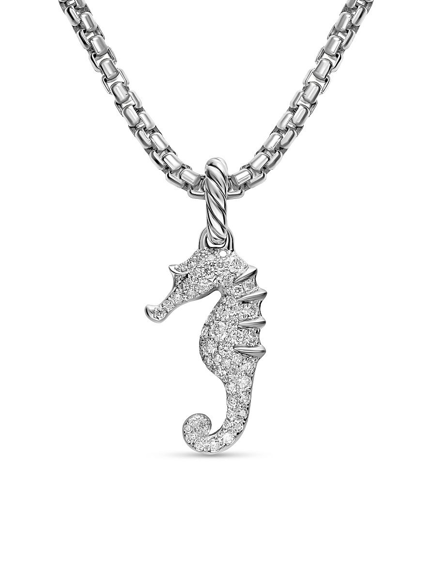 Women's Seahorse Amulet in Sterling Silver with Diamonds, 22MM - Diamond