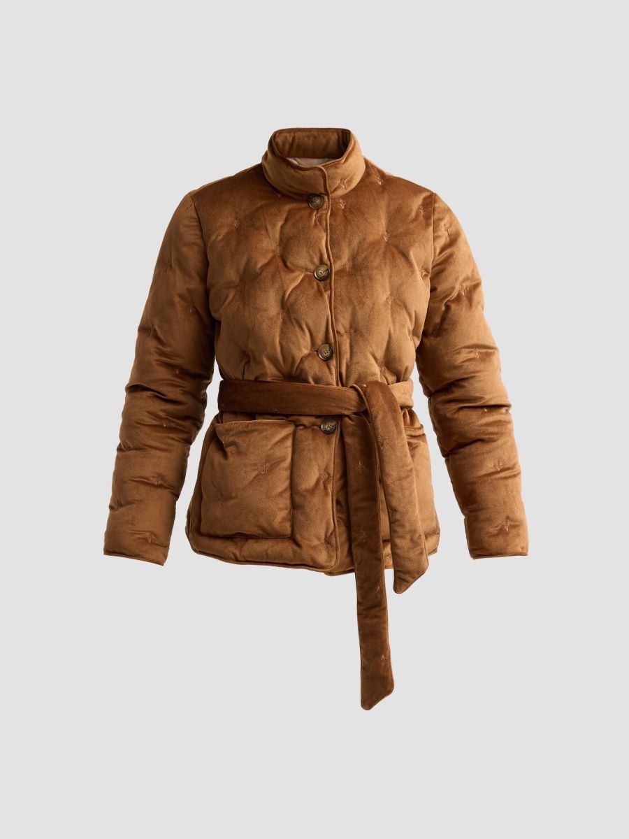 Fleurette Women's Hudson Tufted Funnel Neck Jacket - Toffee - Size XL