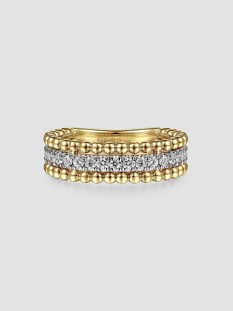 Gabriel & Co Women's Bujukan 14K White & Yellow Gold & 0.50 TCW Diamond Three-Row Ring - Yellow Gold - Size 6.5