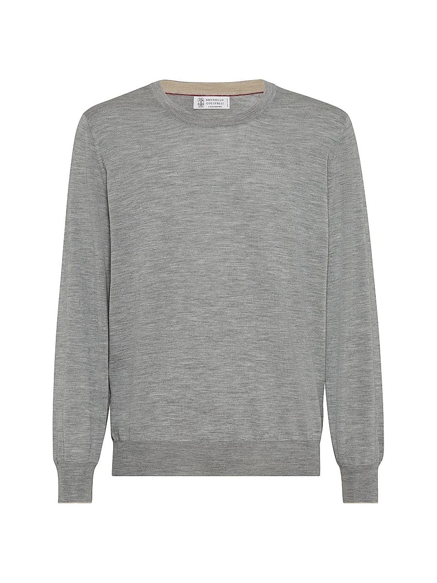 Men's Virgin Wool and Cashmere Lightweight Sweater - Light Grey - Size 44