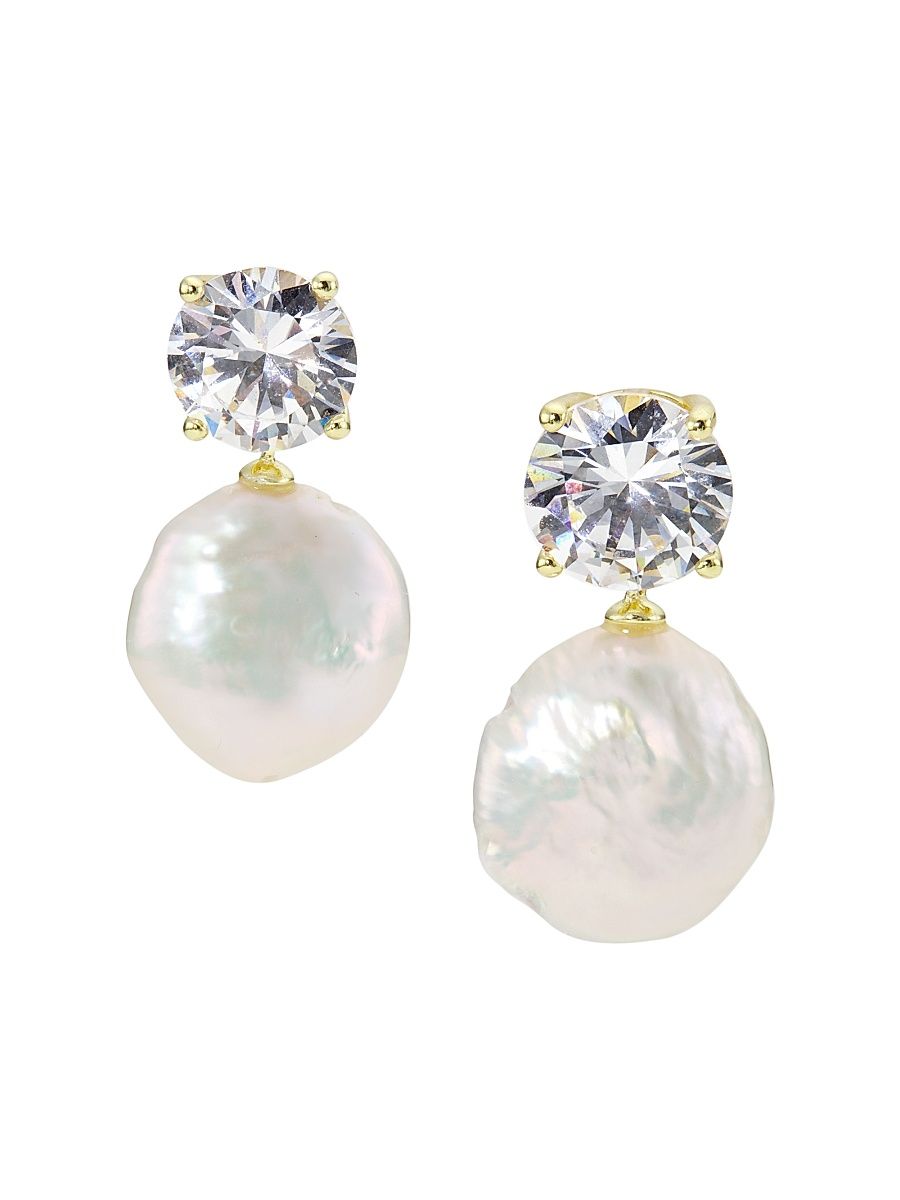 Women's Cleo 14K-Gold-Plated, Freshwater Pearl & Cubic Zirconia Drop Earrings - Pearl