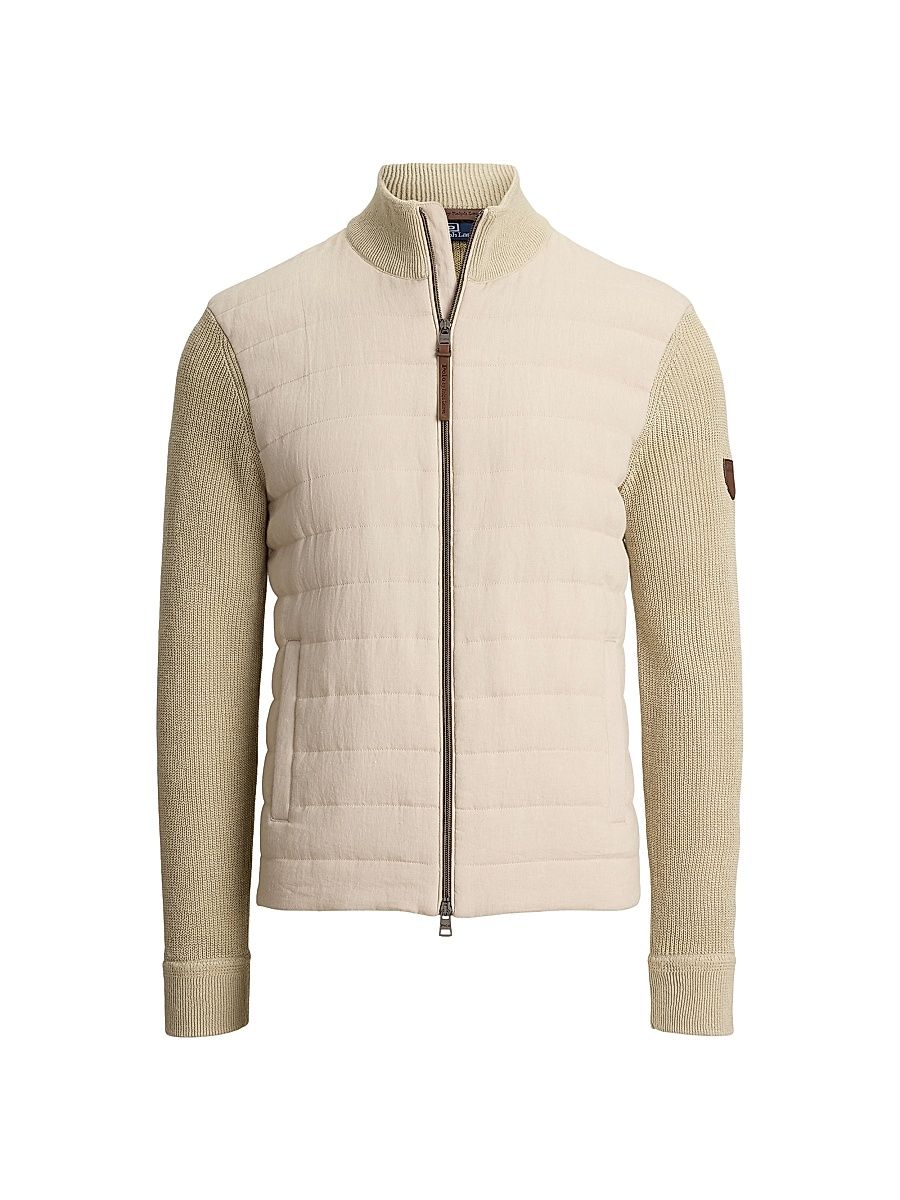 Men's Padded Linen Zip Jacket - Coastal Beige Linen Combo - Size XXL