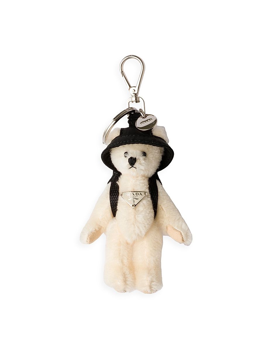 Women's Teddy Bag Charm with Metal Ring - White
