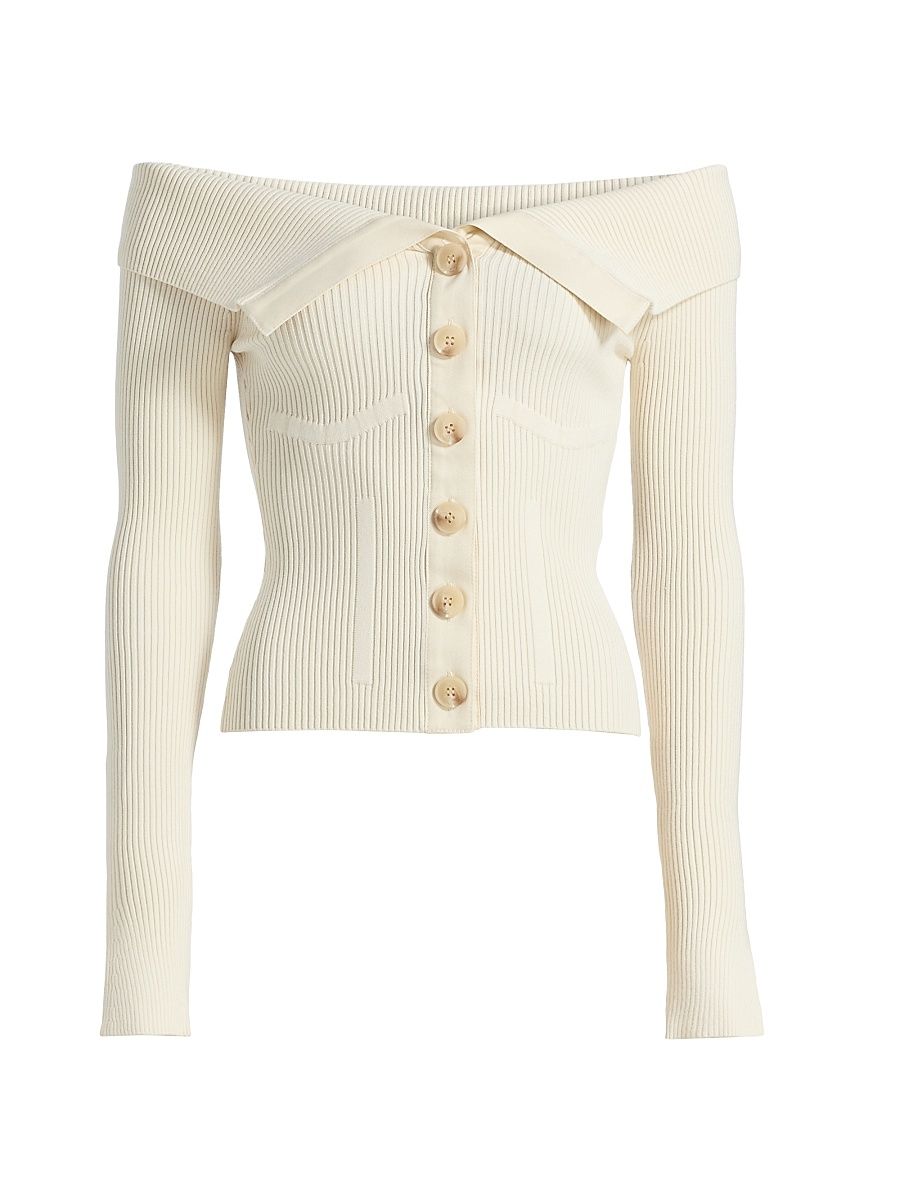 Women's Off-Shoulder Knit Cardigan - Parchment - Size 10