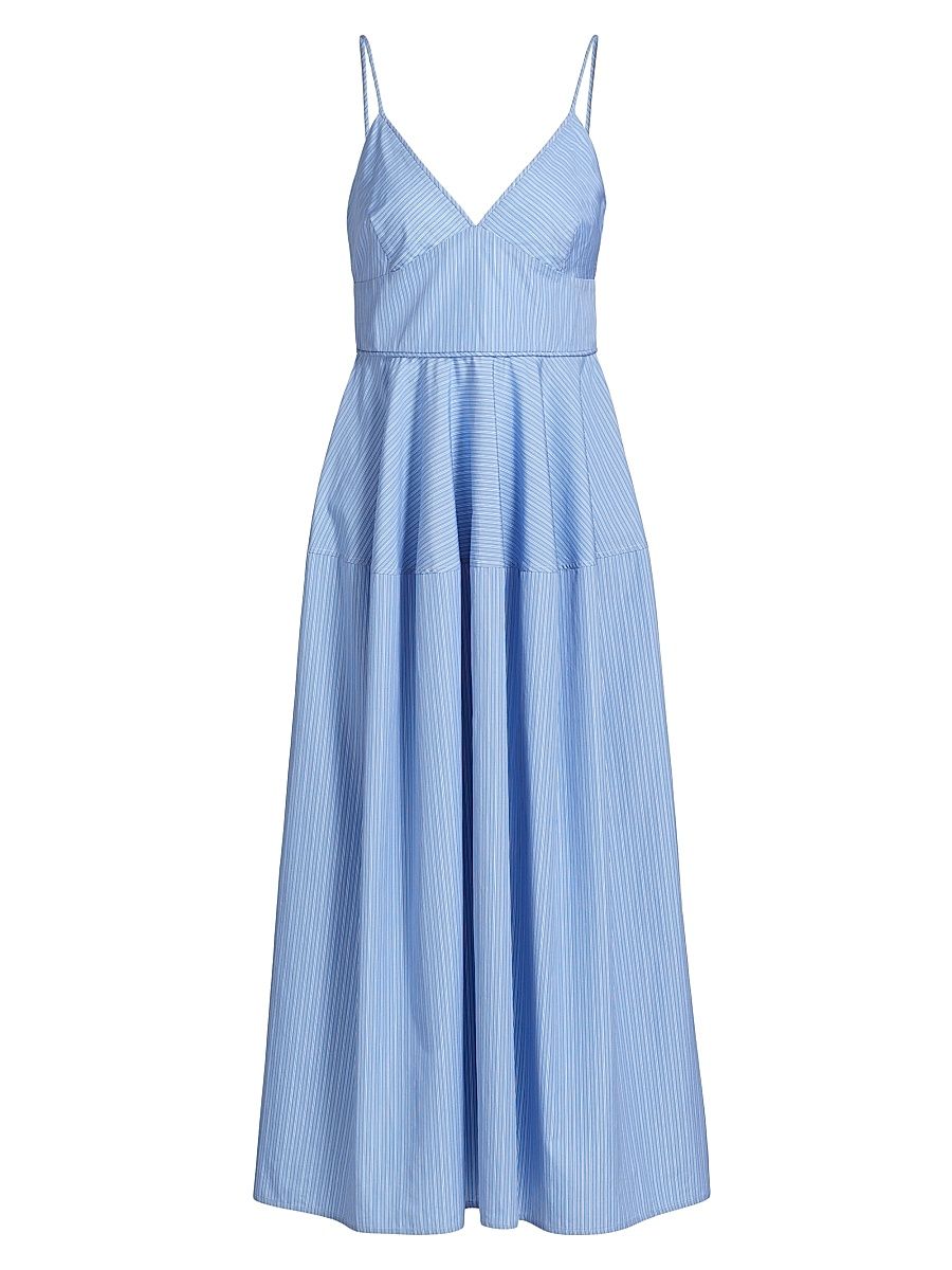 Women's Basque Striped Cotton Midi-Dress - Blue Multi - Size Large