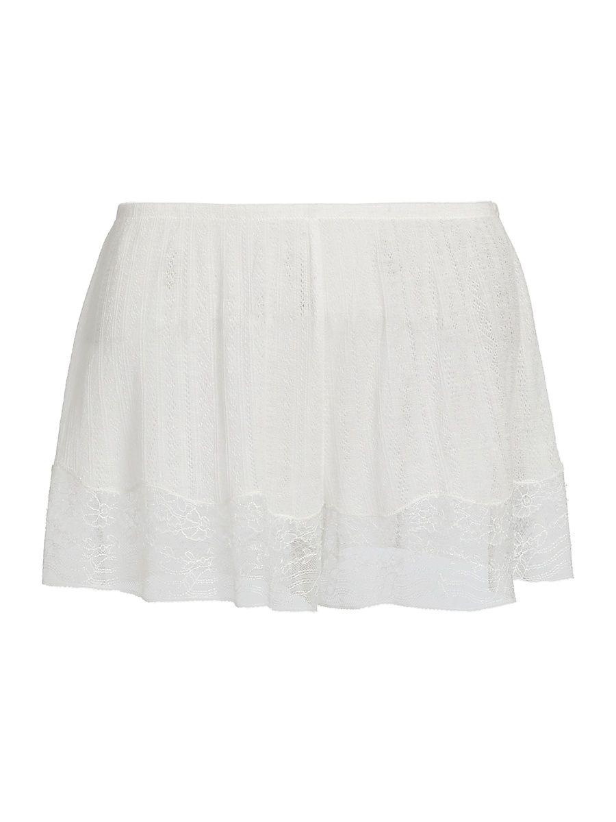 Women's Pointelle-Knit Lace Shorts - Ivory - Size XL