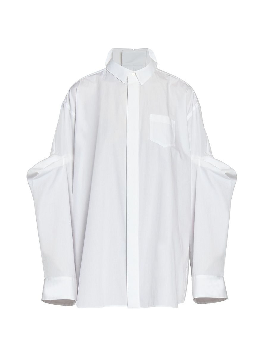 Women's Oversized Balloon-Sleeve Poplin Shirt - Off White - Size XL