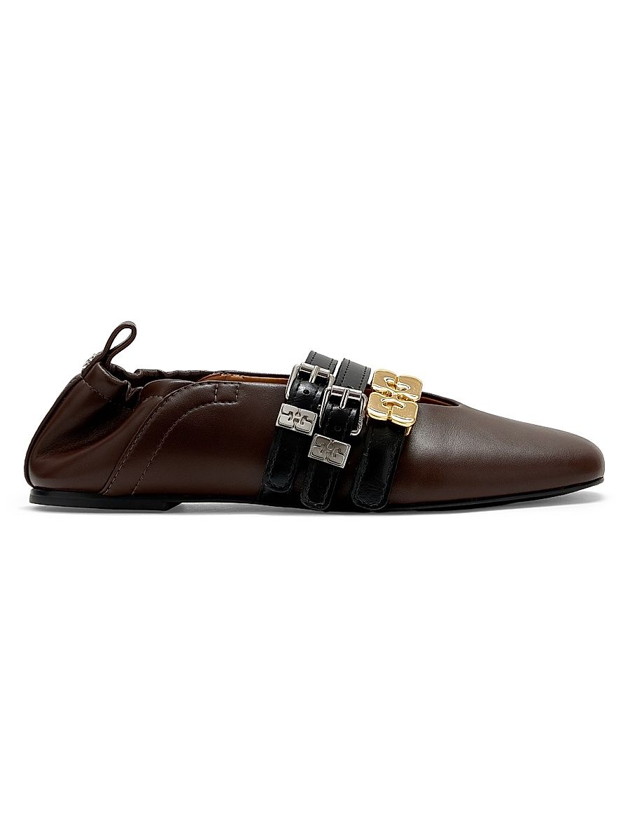 Women's Sue Triple-Strap Leather Ballet Flats - Demitasse - Size 5