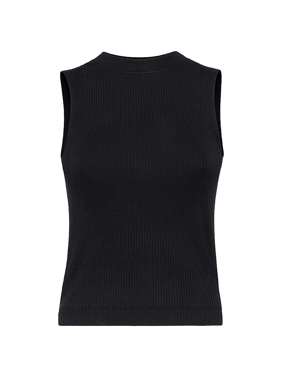 Women's Cotton Ribbed Jersey Top with Monili - Black - Size XS