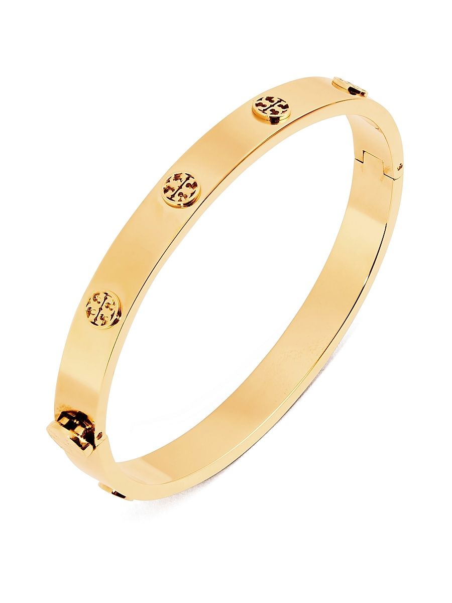 Women's Goldtone Logo Stud Hinged Bangle Bracelet - Tory Gold