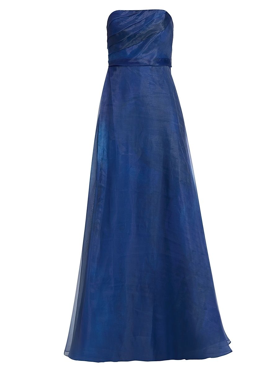 Women's Draped Organza Strapless Gown - Navy - Size 16