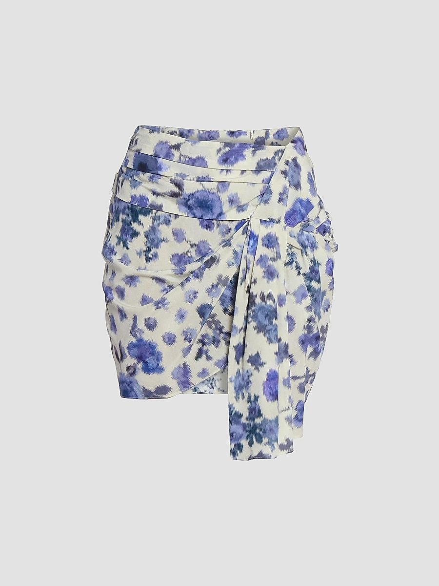 Isabel Marant Women's Ovia Printed Draped Stretch-Silk Miniskirt - Blue - Size 6