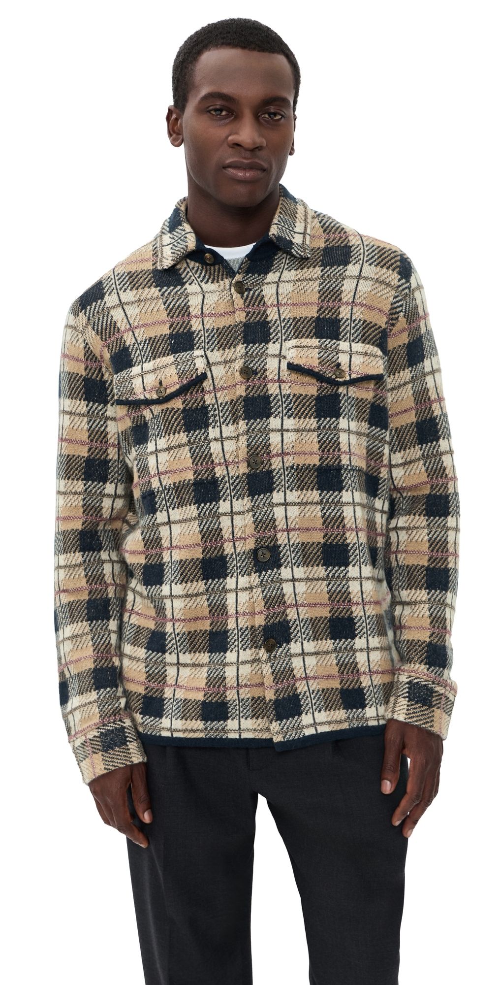 Guest in Residence Plaid Cashmere Work Shirt Camel Combo XXL