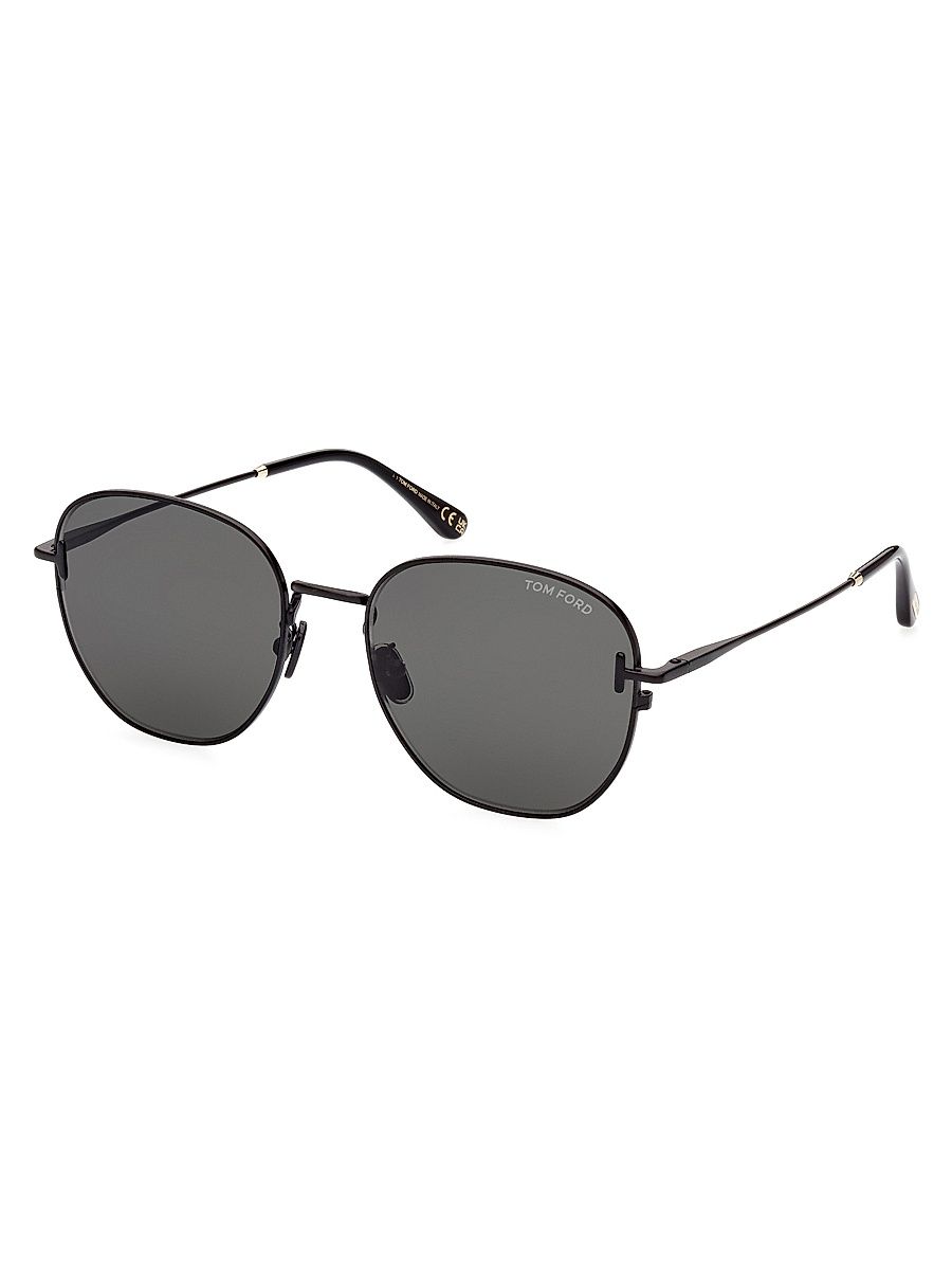 Men's 56MM Round Metal Sunglasses - Matte Black Smoke