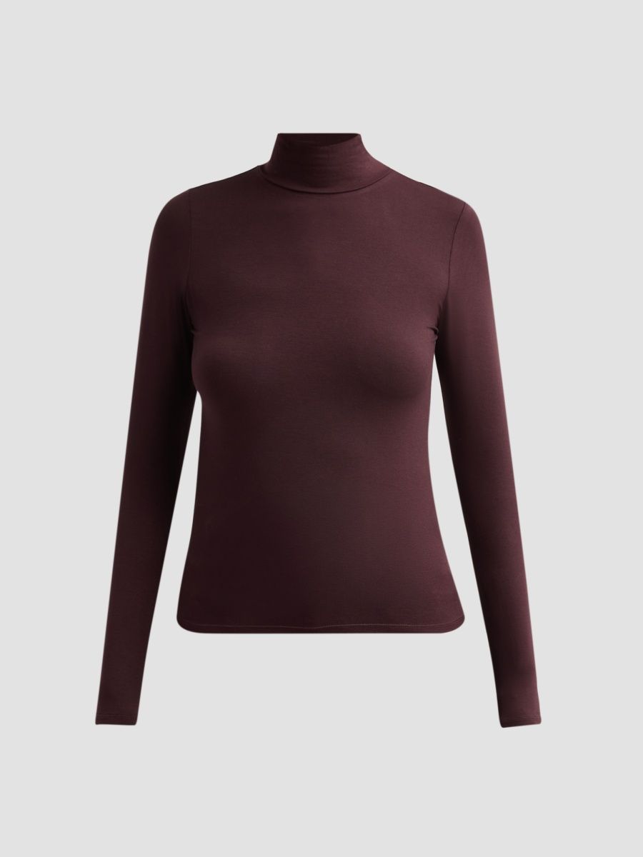 Majestic Filatures Women's Soft Touch Crop Mock Turtleneck Top - Aubergine - Size Large