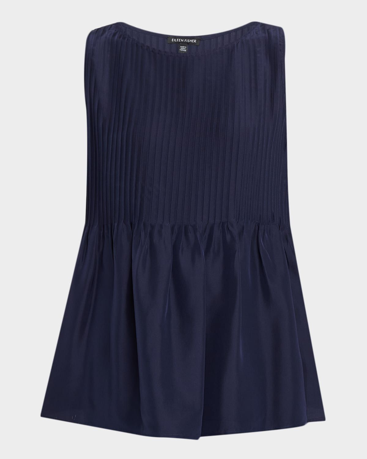 Bateau-Neck Pleated Silk Top