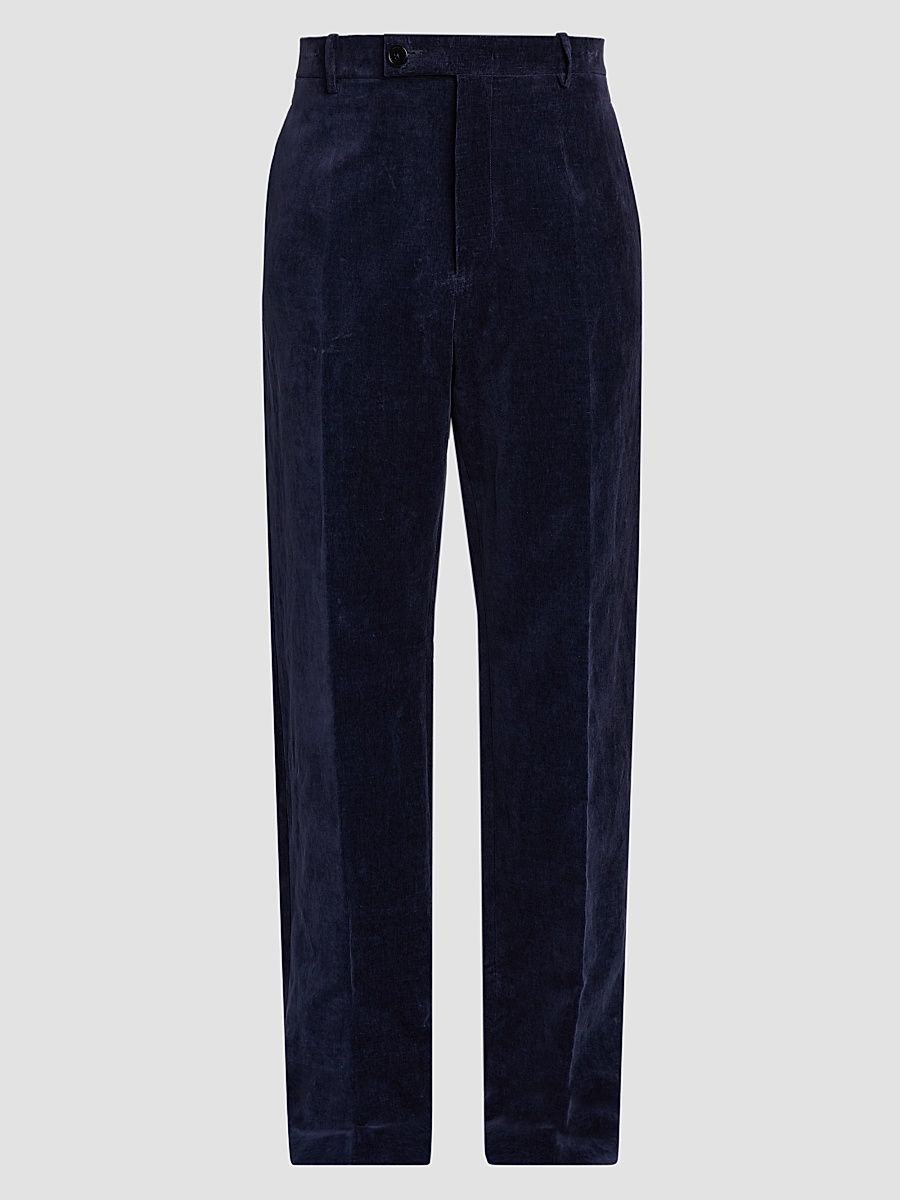 Men's Cotton-Linen Velvet Trousers - Midnight - Size 34