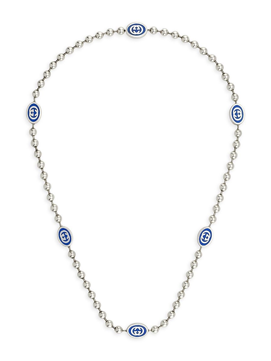Men's Interlocking G Sterling Silver Boule Chain Necklace - Silver Blue