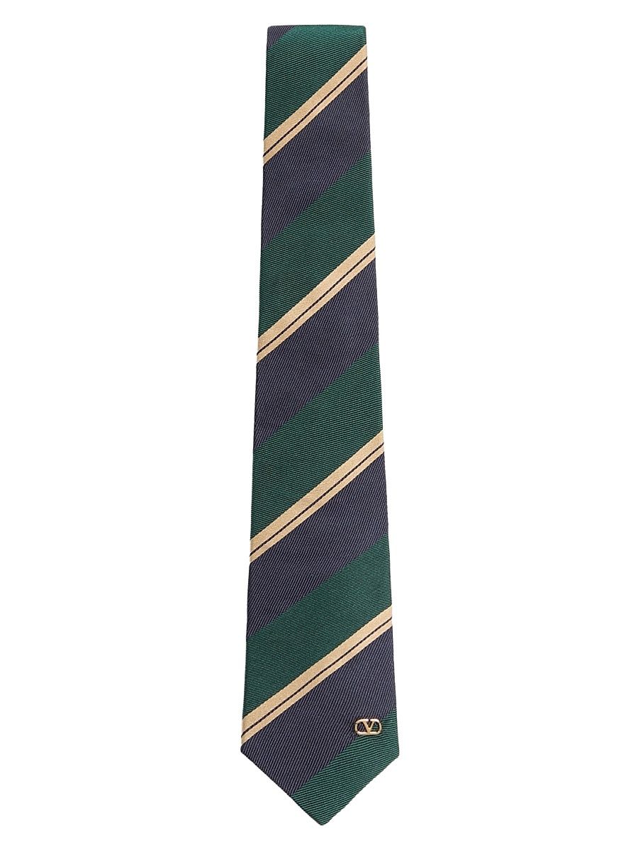 Men's Jacquard Regimental Silk Tie - Green Blue Ivory