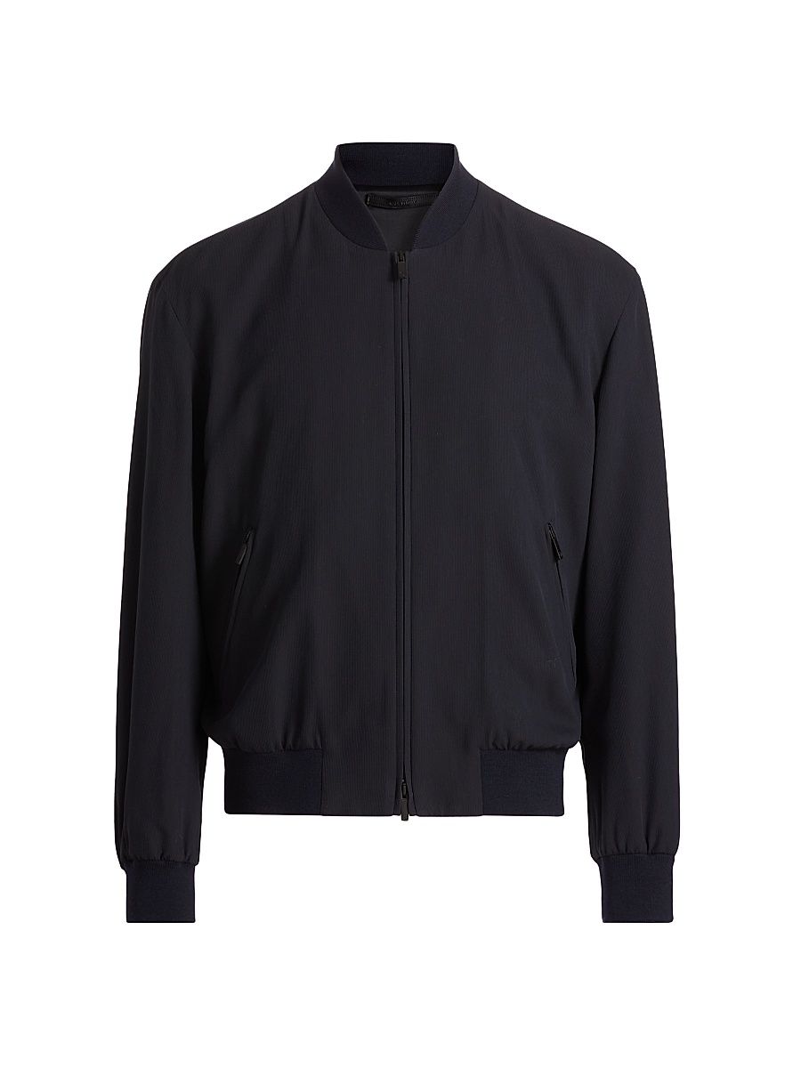 Men's Cotton-Blend Bomber Jacket - Solid Blue - Size 48