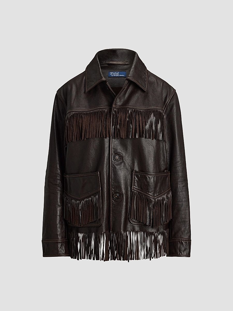 Women's Leather Fringe Jacket - Dark Chocolate - Size XXL