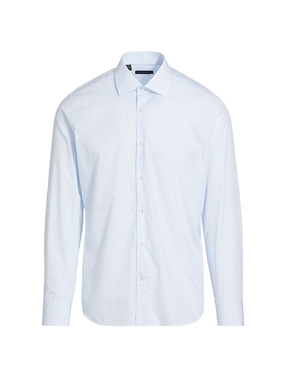 Men's Striped Cotton Twill Dress Shirt - Light Blue - Size 18