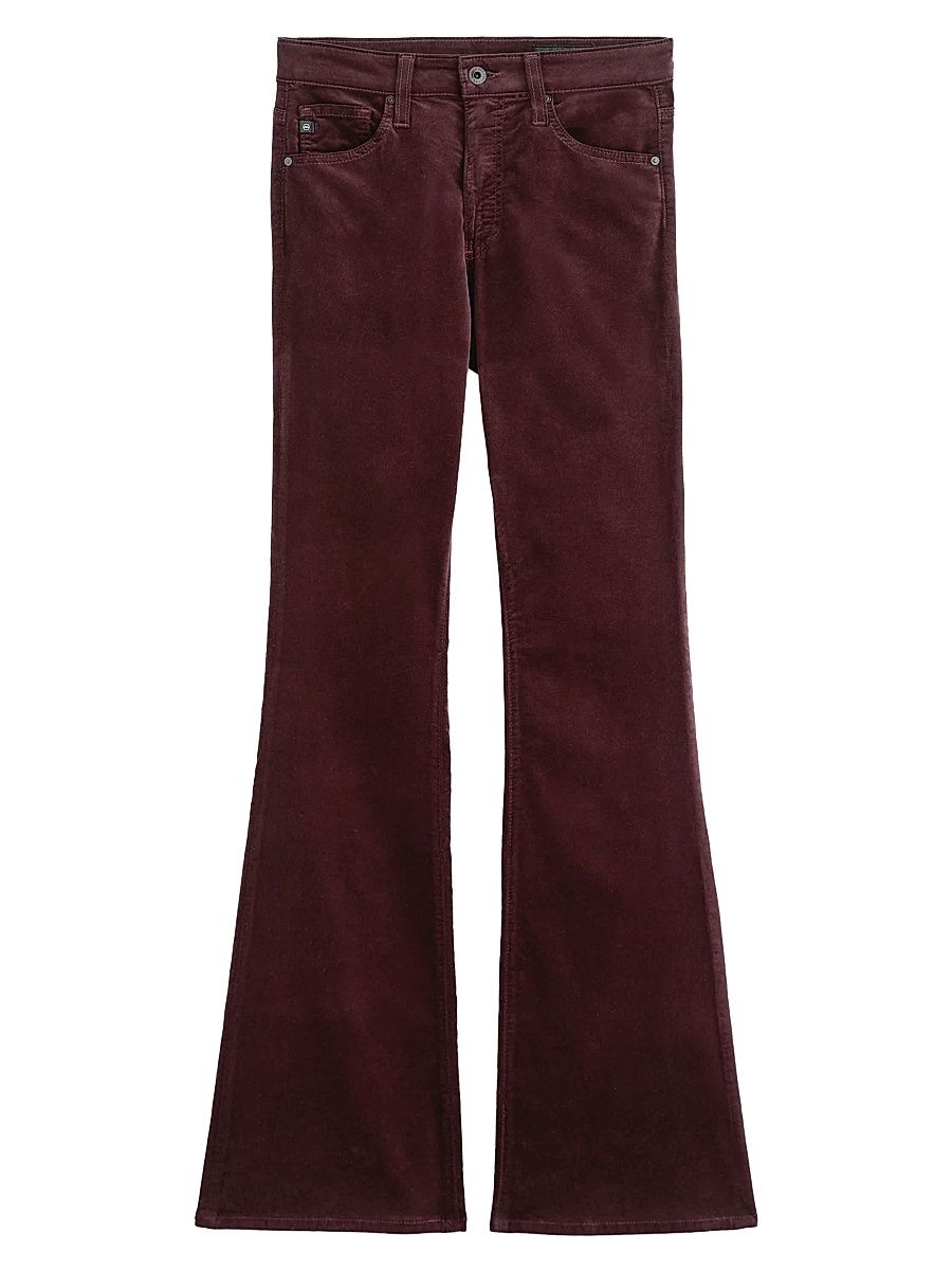 Women's Farrah Stretch-Velvet High-Rise Boot-Cut Pants - Winery - Size 31