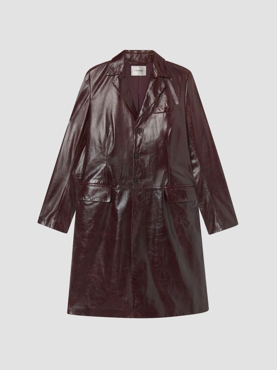 FRAME Women's The Veda Leather Trench​ Coat - Currant - Size Large