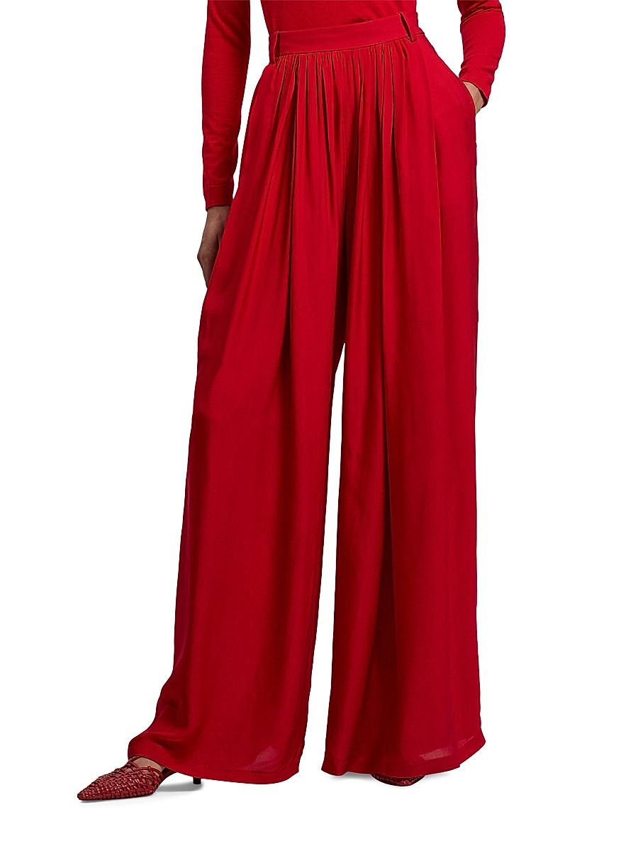 Women's Vannesa Satin Wide-Leg Pants - Bright Red - Size 12