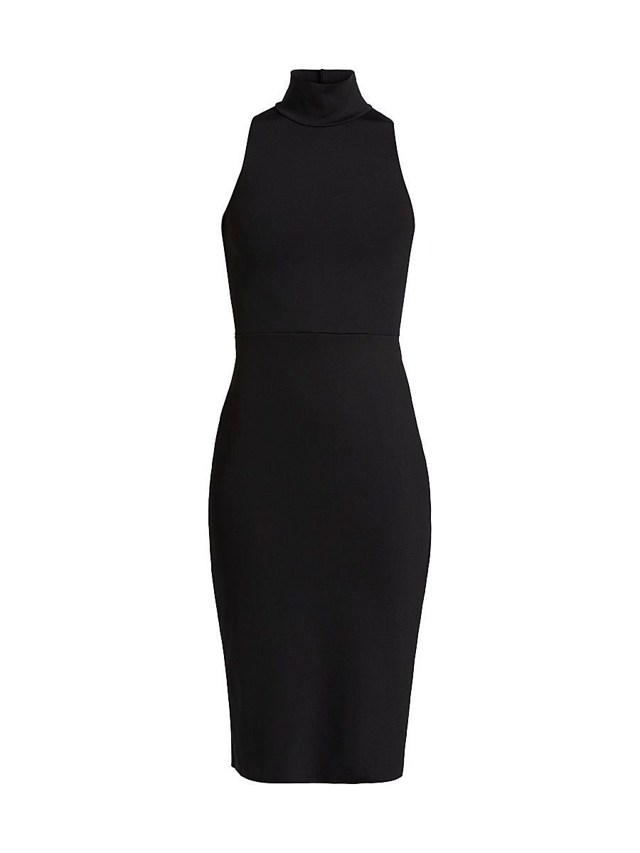 Women's Neoprene Turtleneck Midi-Dress - Black - Size Large