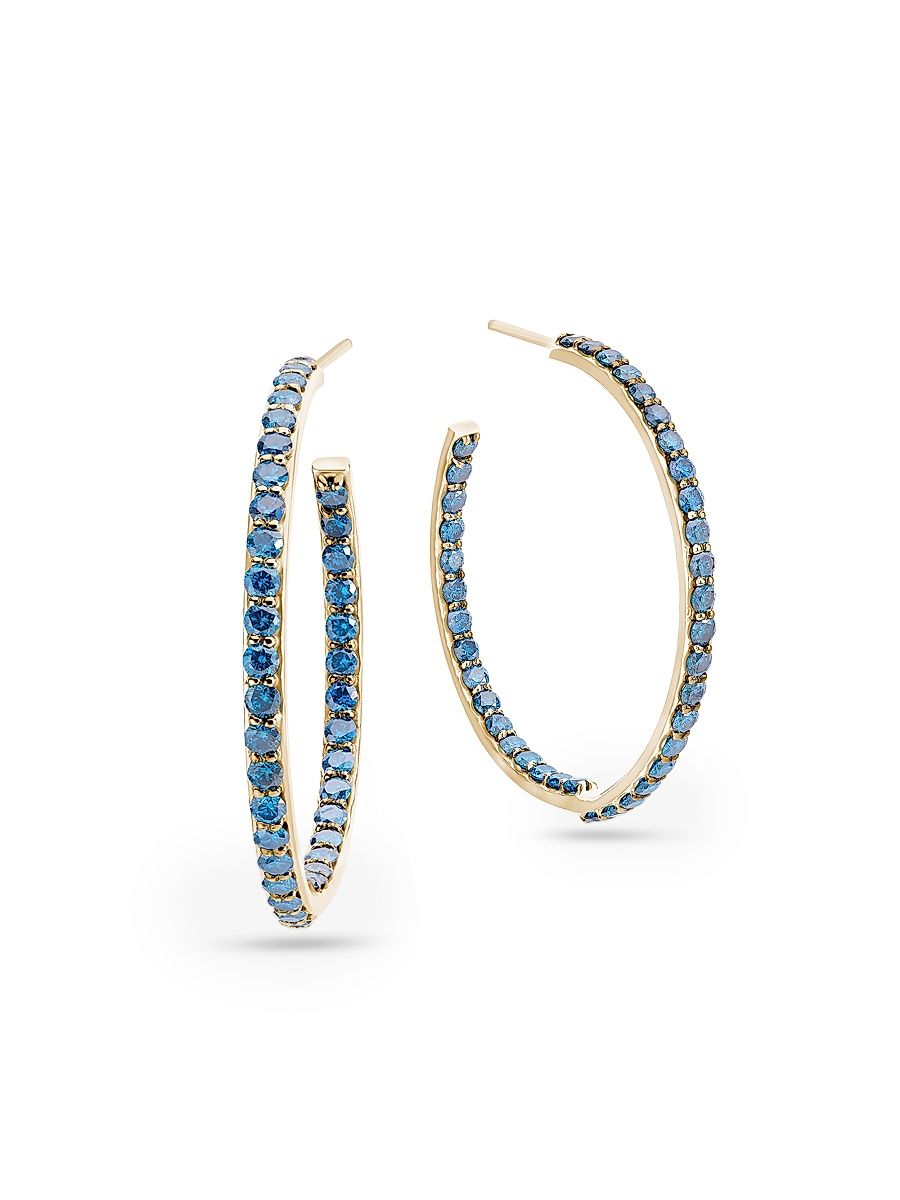 Women's 14K Yellow Gold & 1.67 TCW Blue Diamond Small Hoop Earrings - Yellow Gold