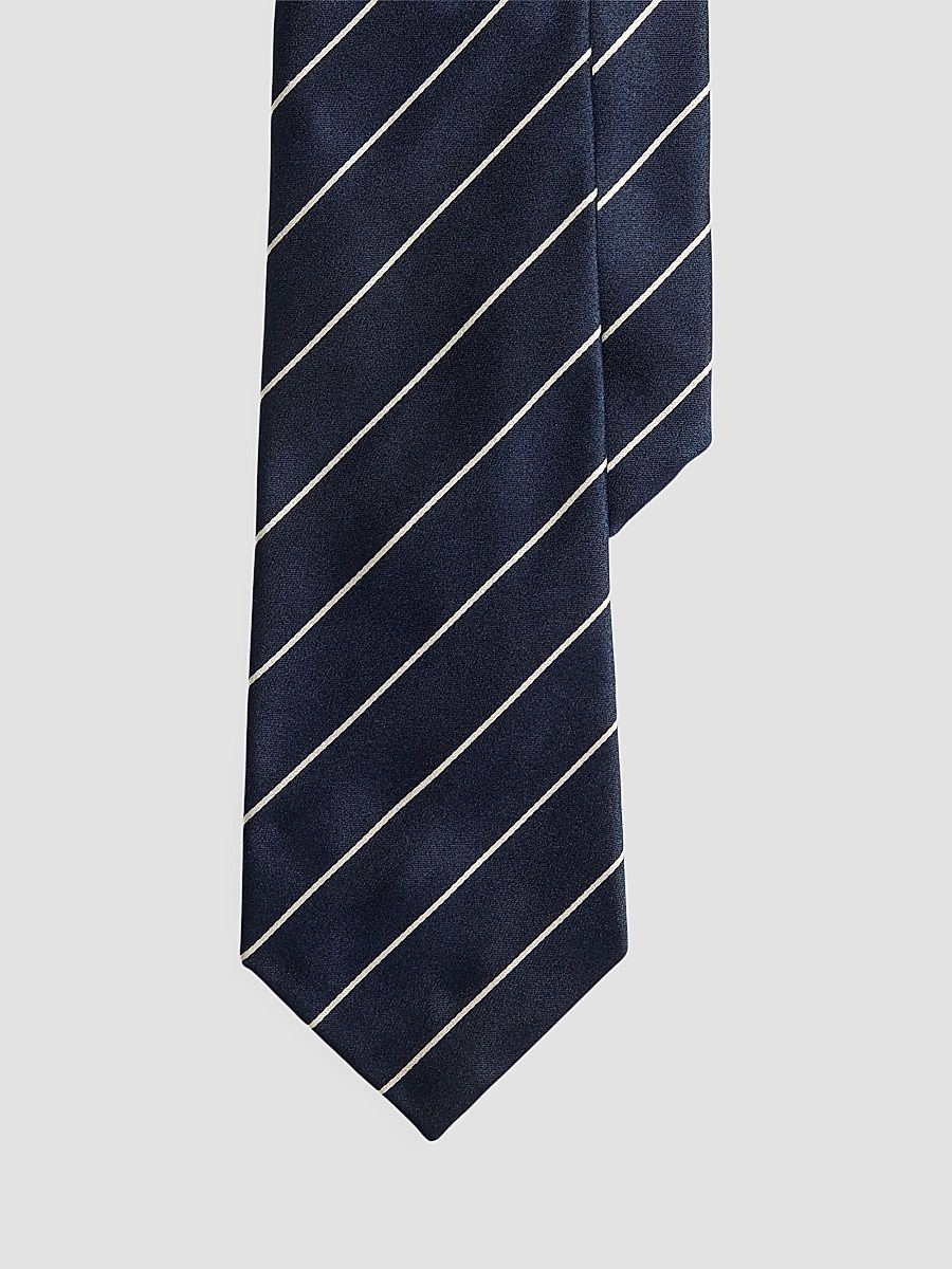 Men's Striped Silk Tie - Dark Navy