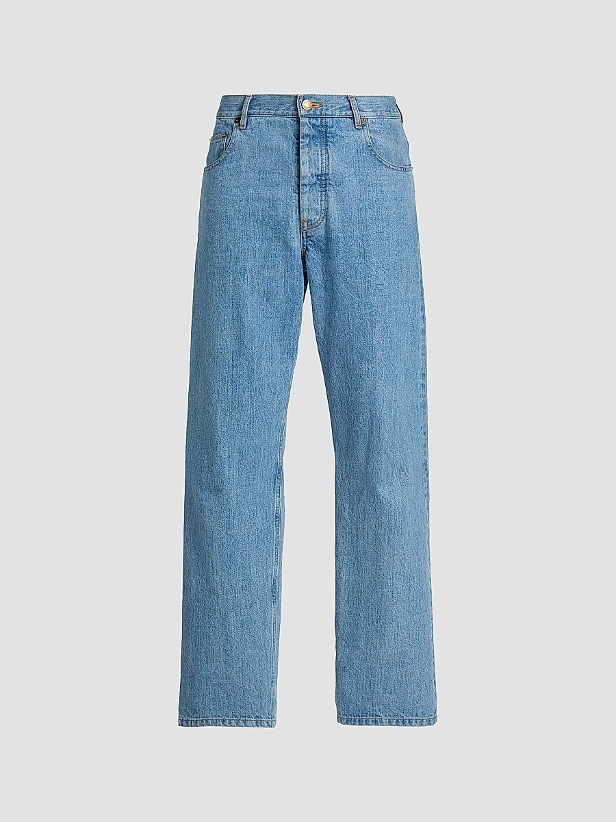 Men's Washed Selvedge Denim Straight-Leg Jeans - Light Blue - Size XL