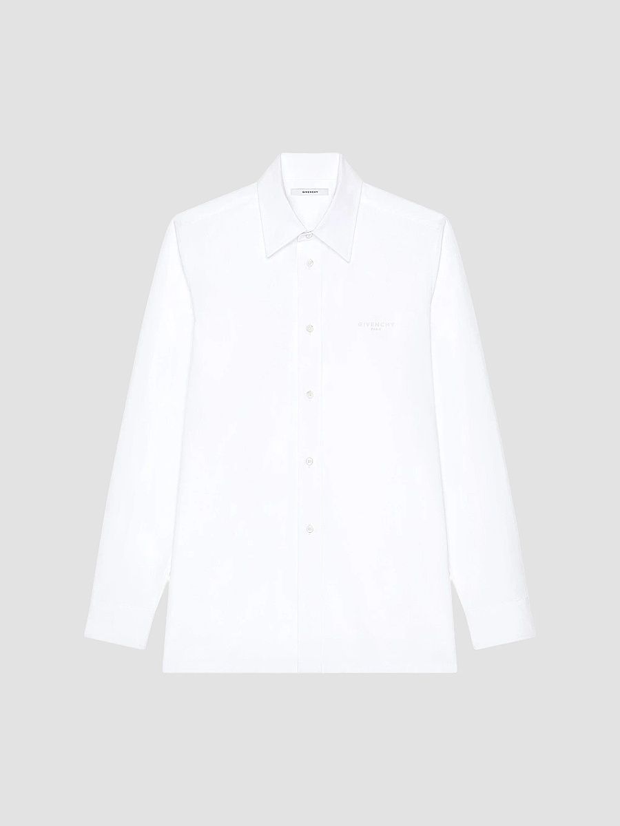 Givenchy Men's Shirt in Poplin with Logo Embroidery - White - Size 16