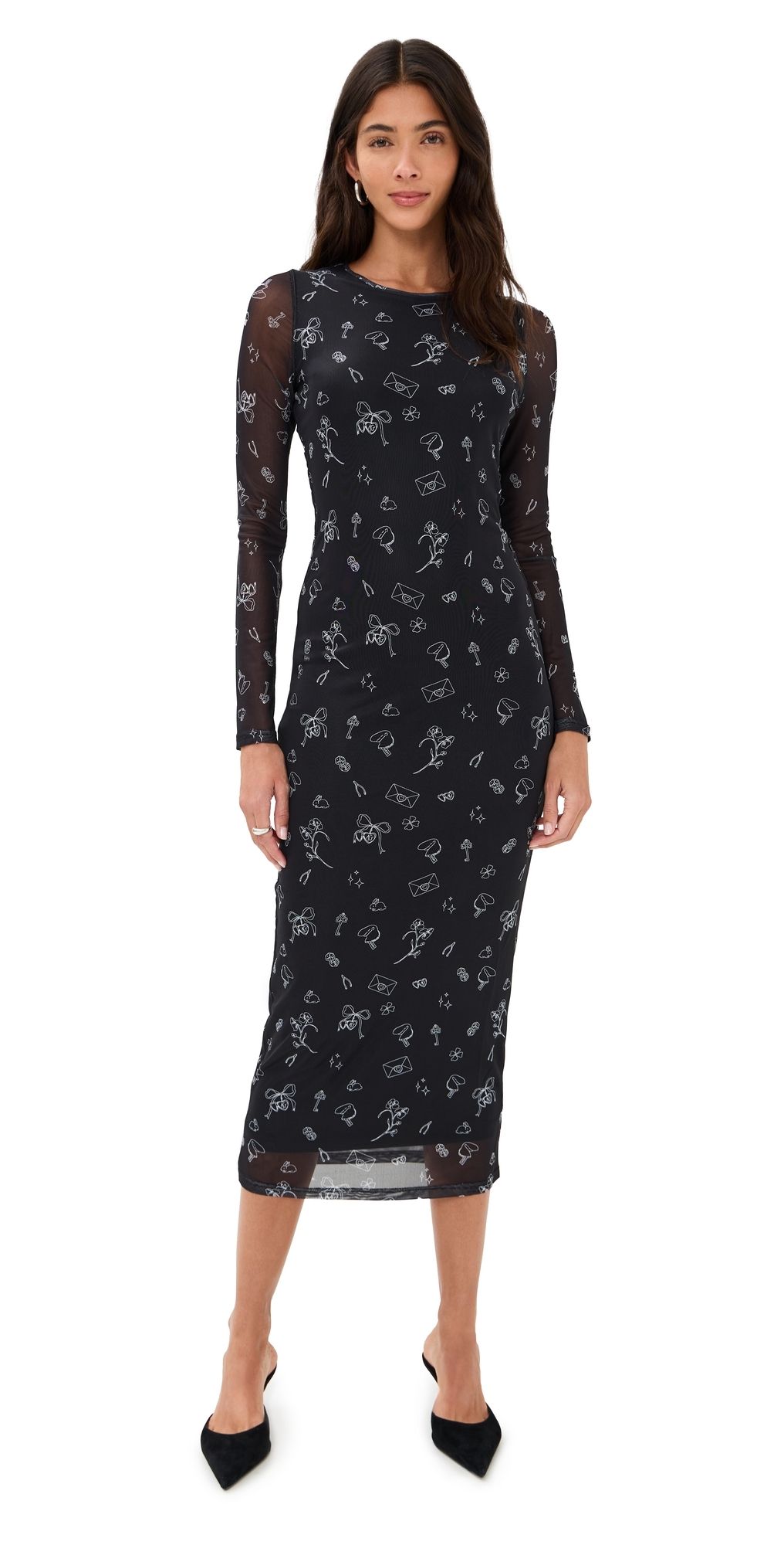 Another Girl Charm Doodle Print Dress Black S