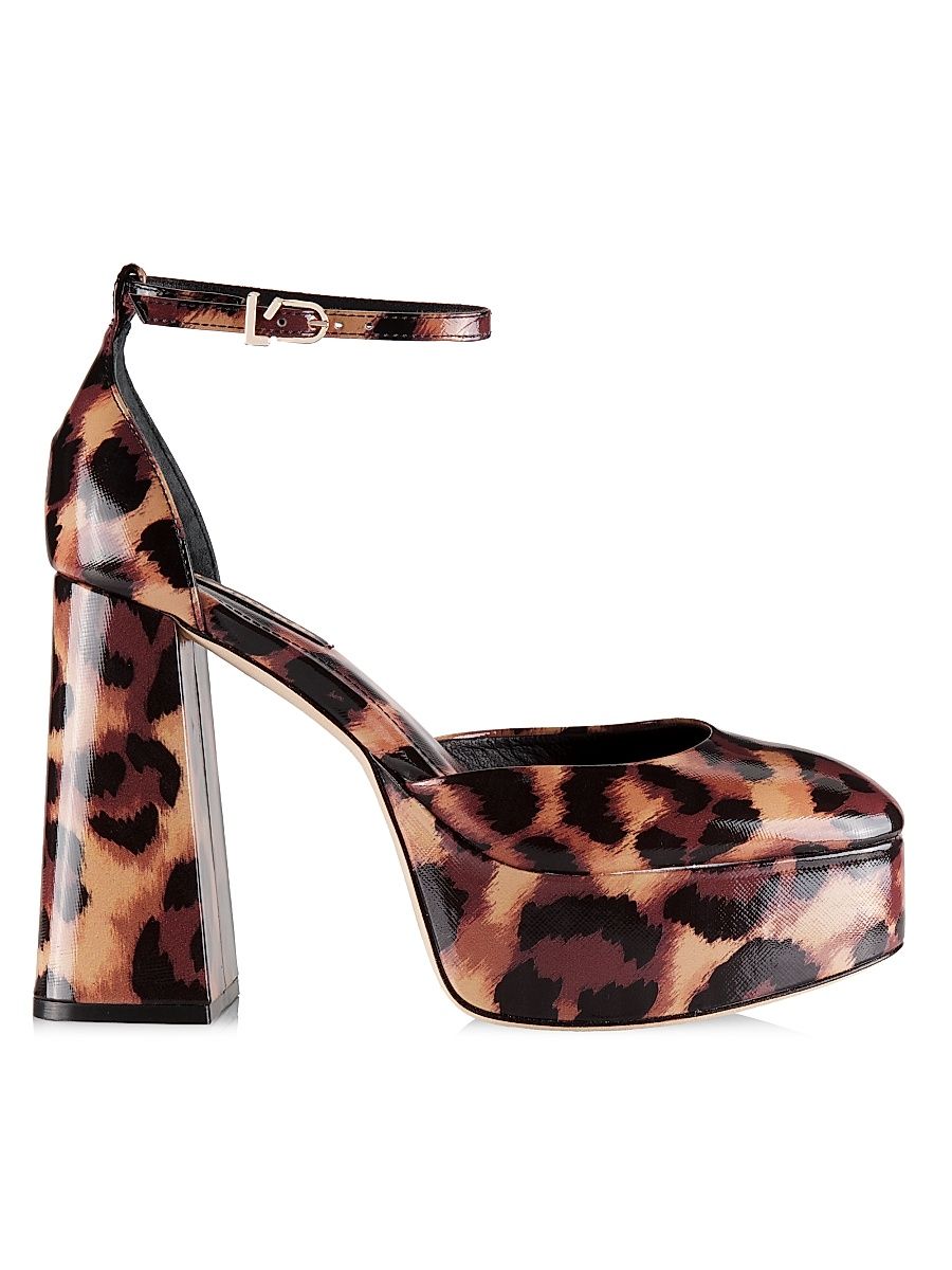 Women's Ari Leopard Print Patent Leather Platform Pumps - Jaguar Natural - Size 11