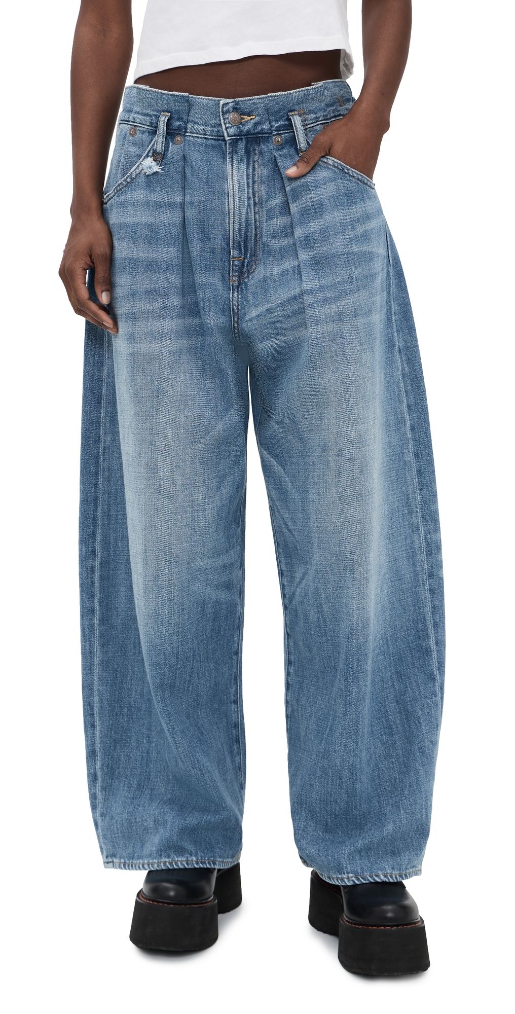 R13 Pleated Waistband Jeans Concrete Blue 25