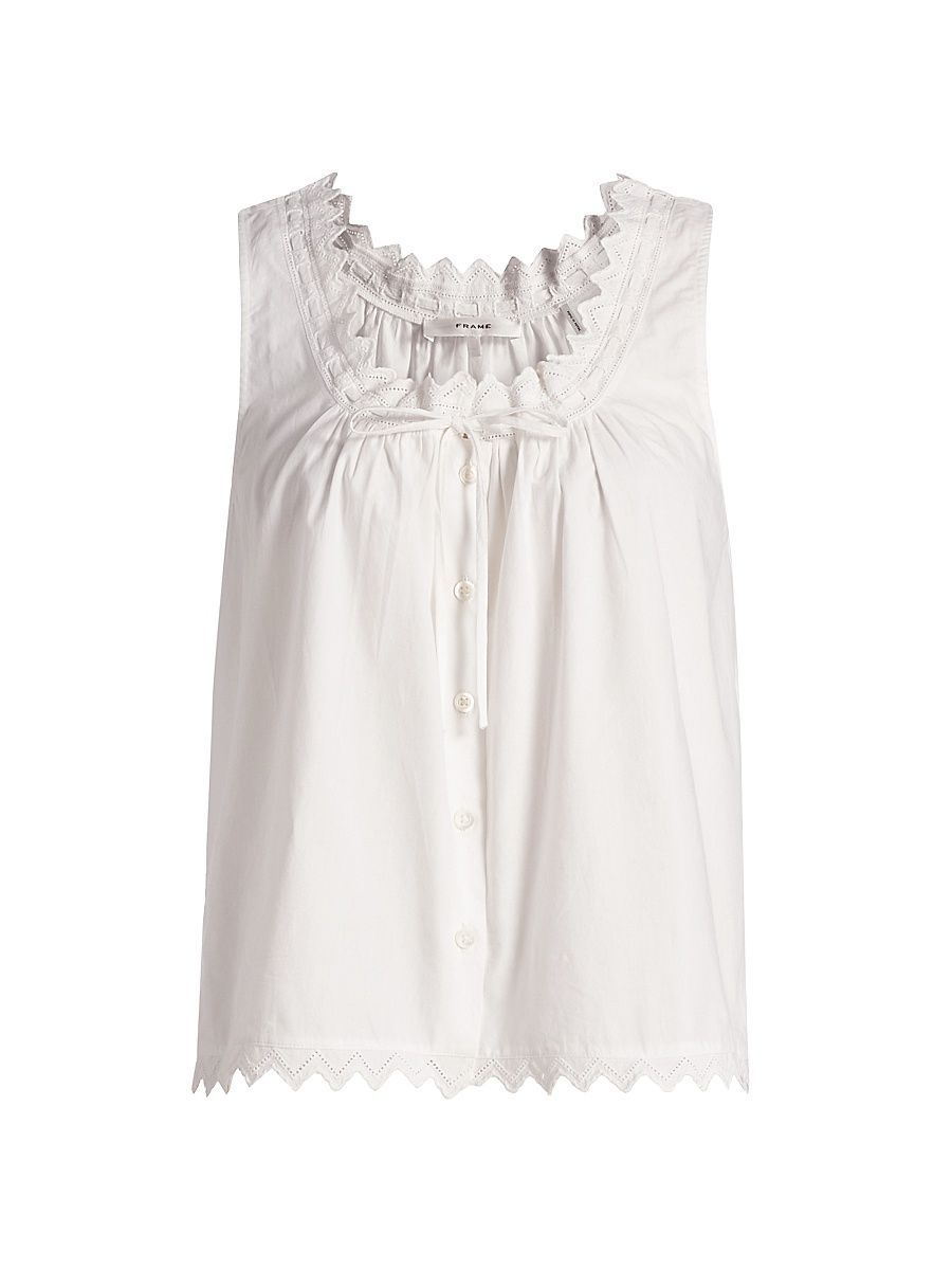 Women's The Serene Eyelet Trim Cotton Tank - White - Size XL