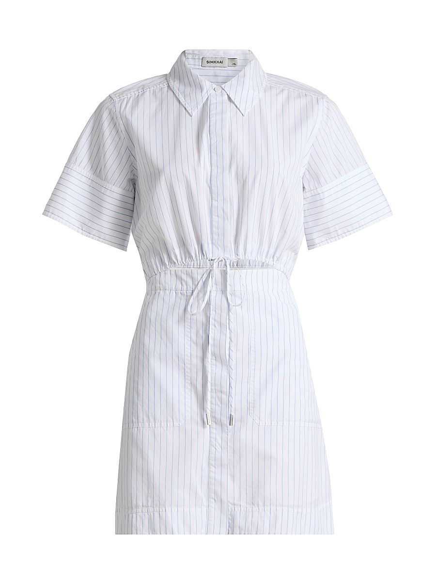Women's Marcy Striped Cotton Mini-Shirtdress - White Stripe - Size 00