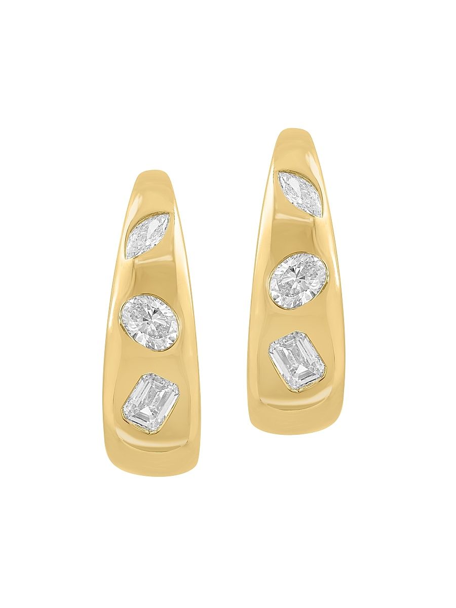 Women's 14K Yellow Gold & 0.88 TCW Lab-Grown Diamond Hoop Earrings - Yellow Gold
