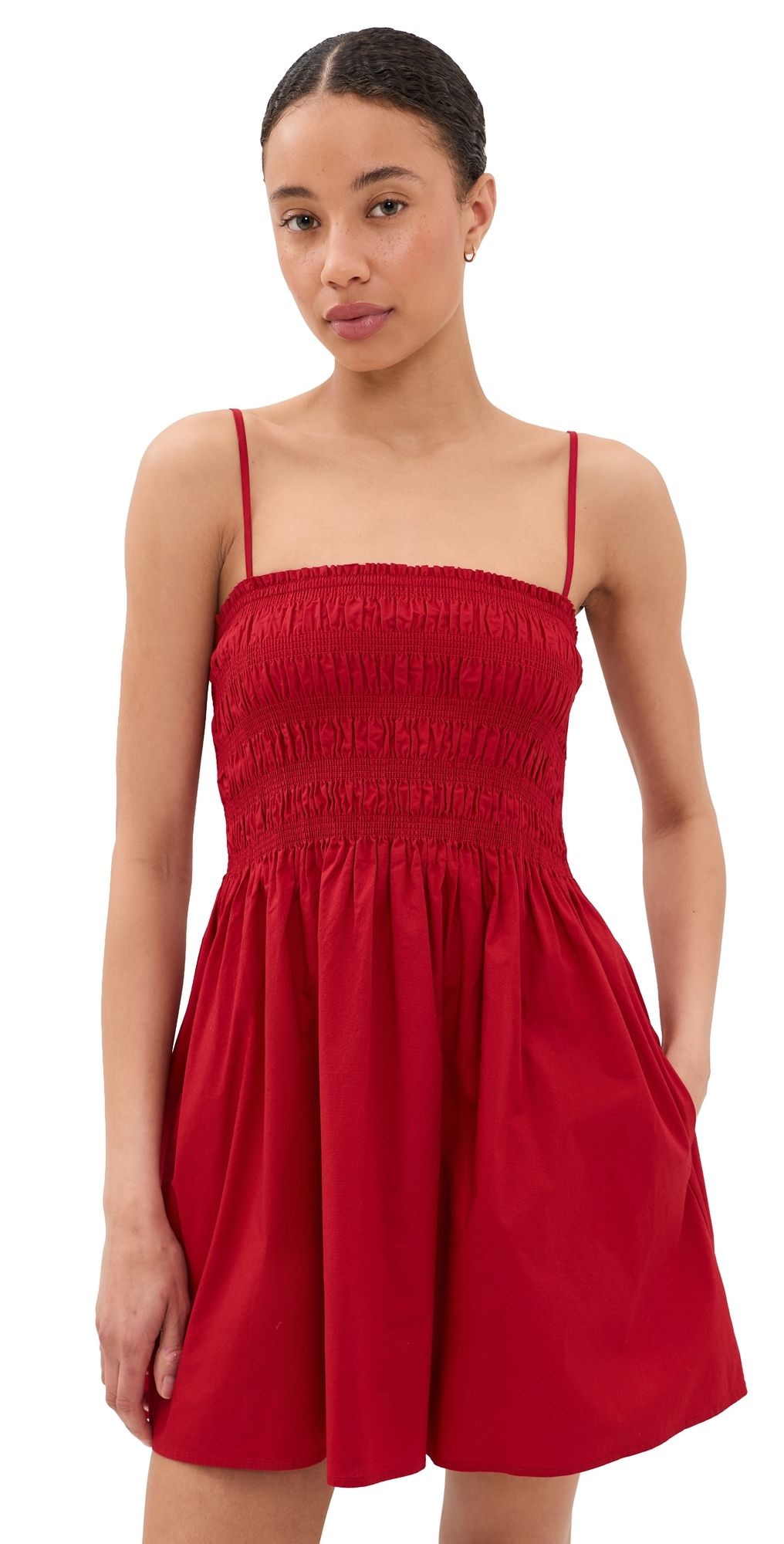 Pistola Mina Smocked Bodice Mini Dress Racer Red S