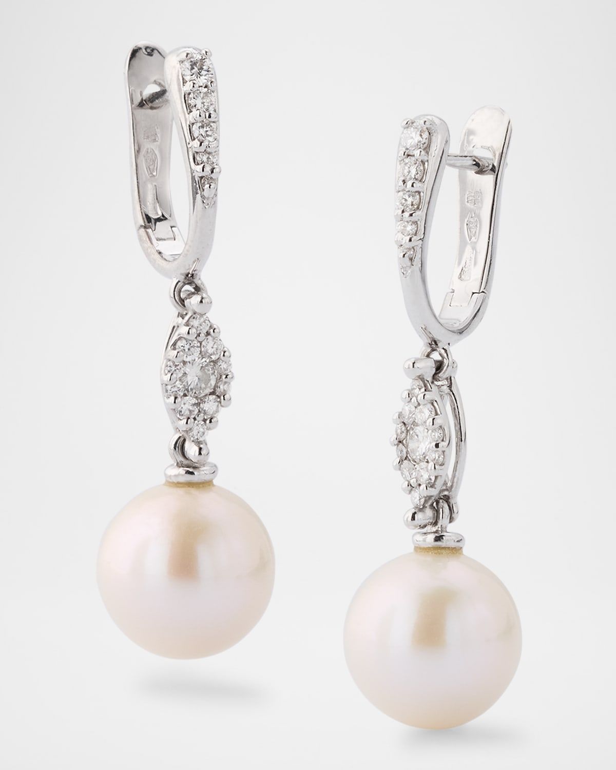 My Song 18K White Gold Diamond and Freshwater Pearl Earrings