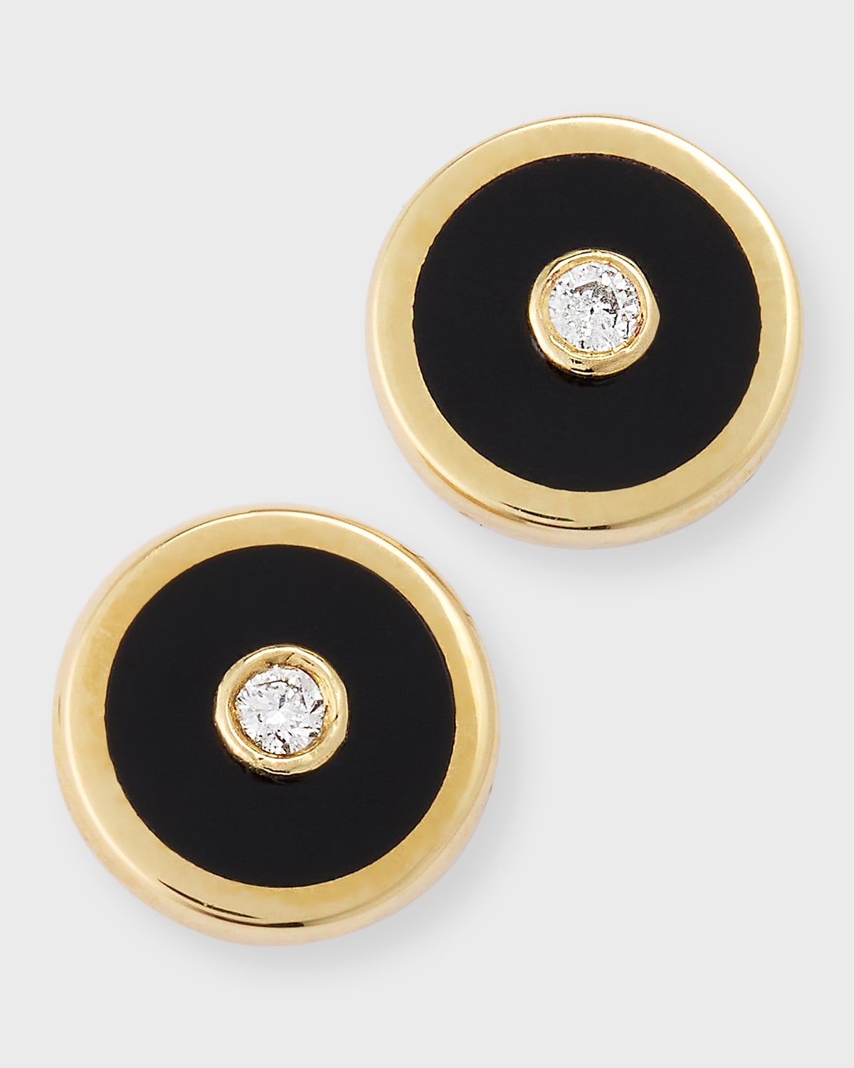 14k Yellow Gold Mini Onyx Compass Stud Earrings